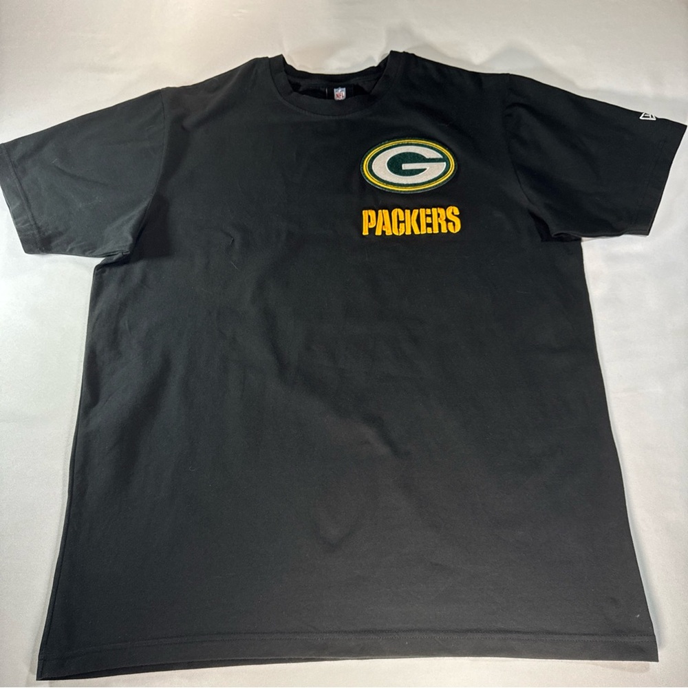 Green Bay Packers Black T-Shirt Adult XL Team Apparel NFL Raised G Patch EUC‎